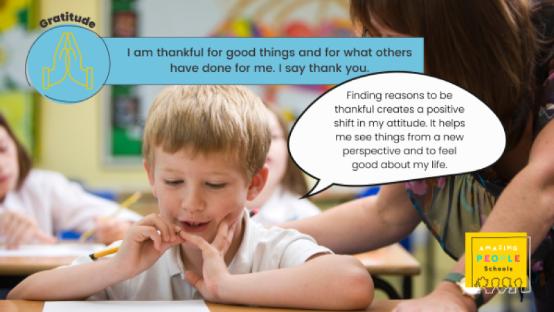 young boy shows gratitude
